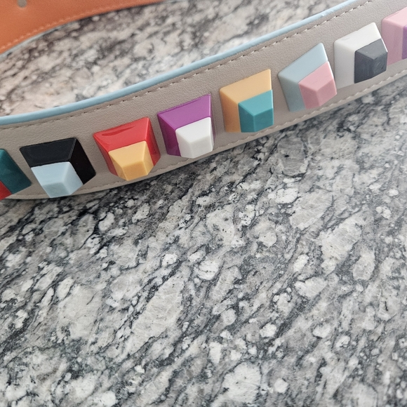 CLEARLY Light Grey Leather Strap With Multi Colored Pop Detail And Gold Hardware - Picture 8 of 11